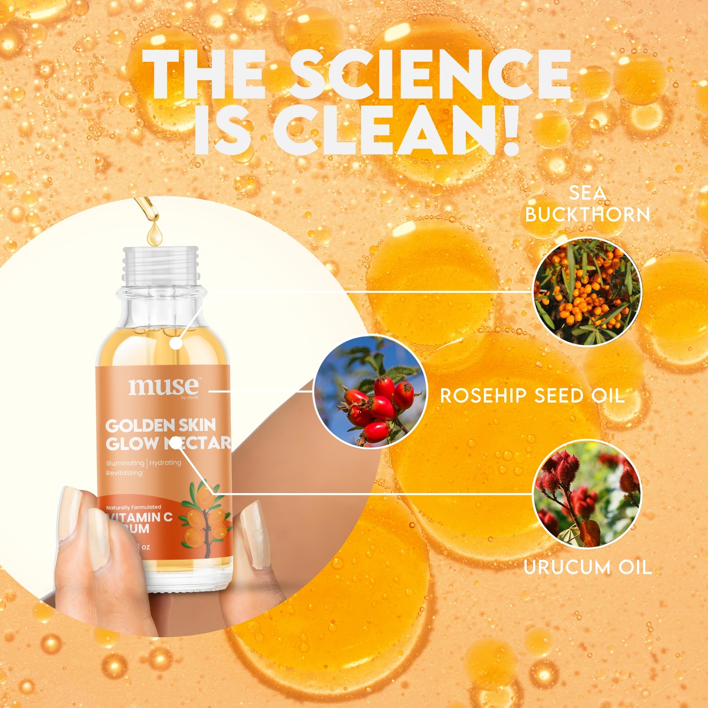 Golden Glow Skin Nectar - Naturally Enriched Vitamin C Serum, Antioxidant-Rich Face Oil
