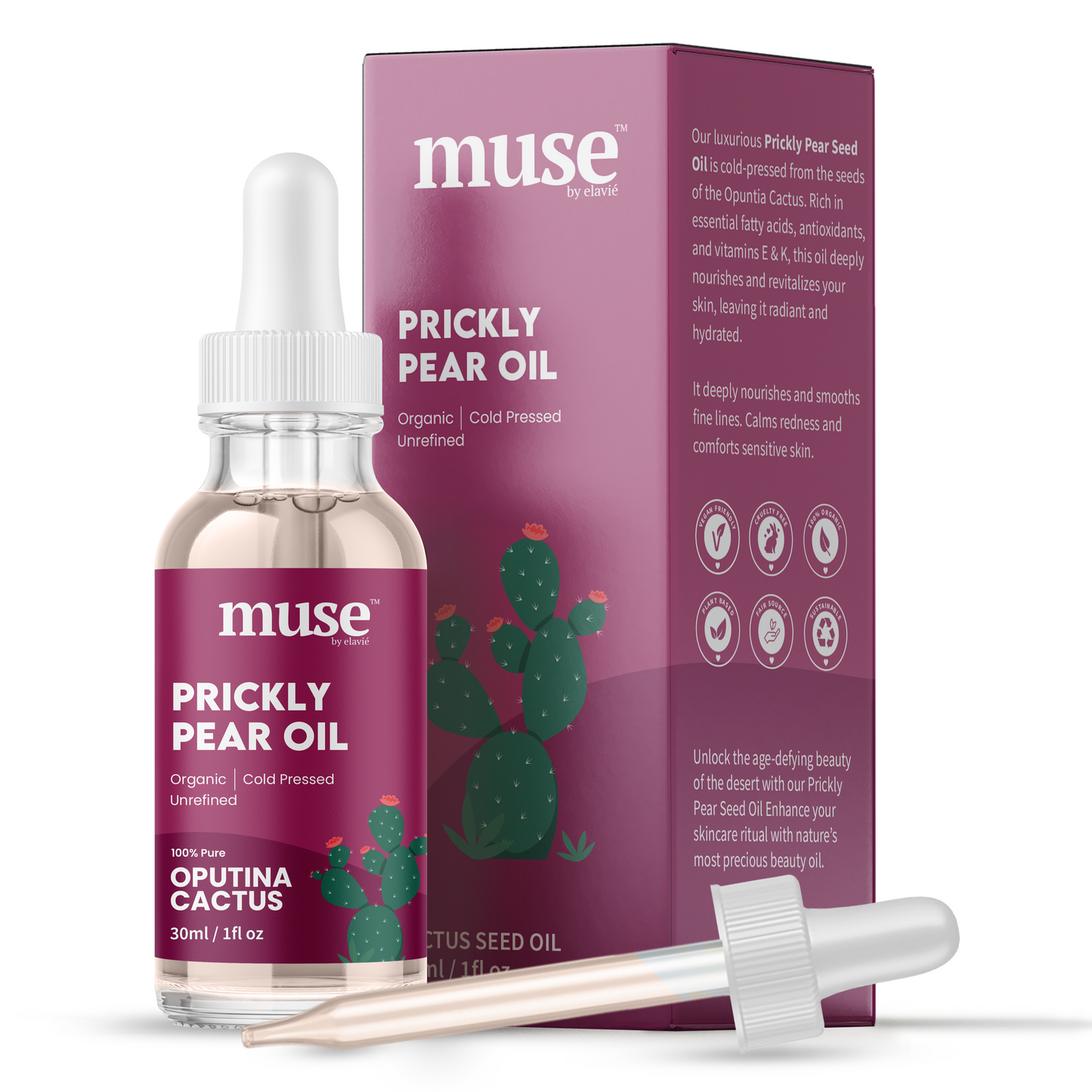 Prickly Pear Seed Oil - 100% Pure Organic Extra Virgin Oil, Cold Pressed Moisturizer for Face, Body & Hair