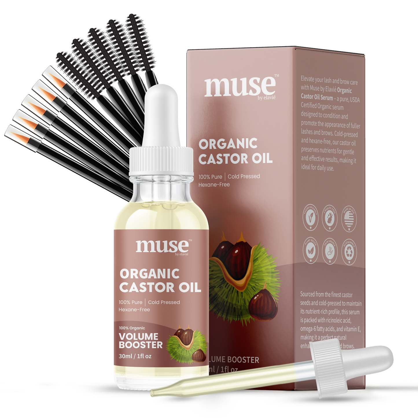 Organic Castor Oil Eyelash & Brow Serum – 100% Pure, Cold-Pressed, Hexane-Free Conditioning Oil for Fuller-Looking Lashes & Brows