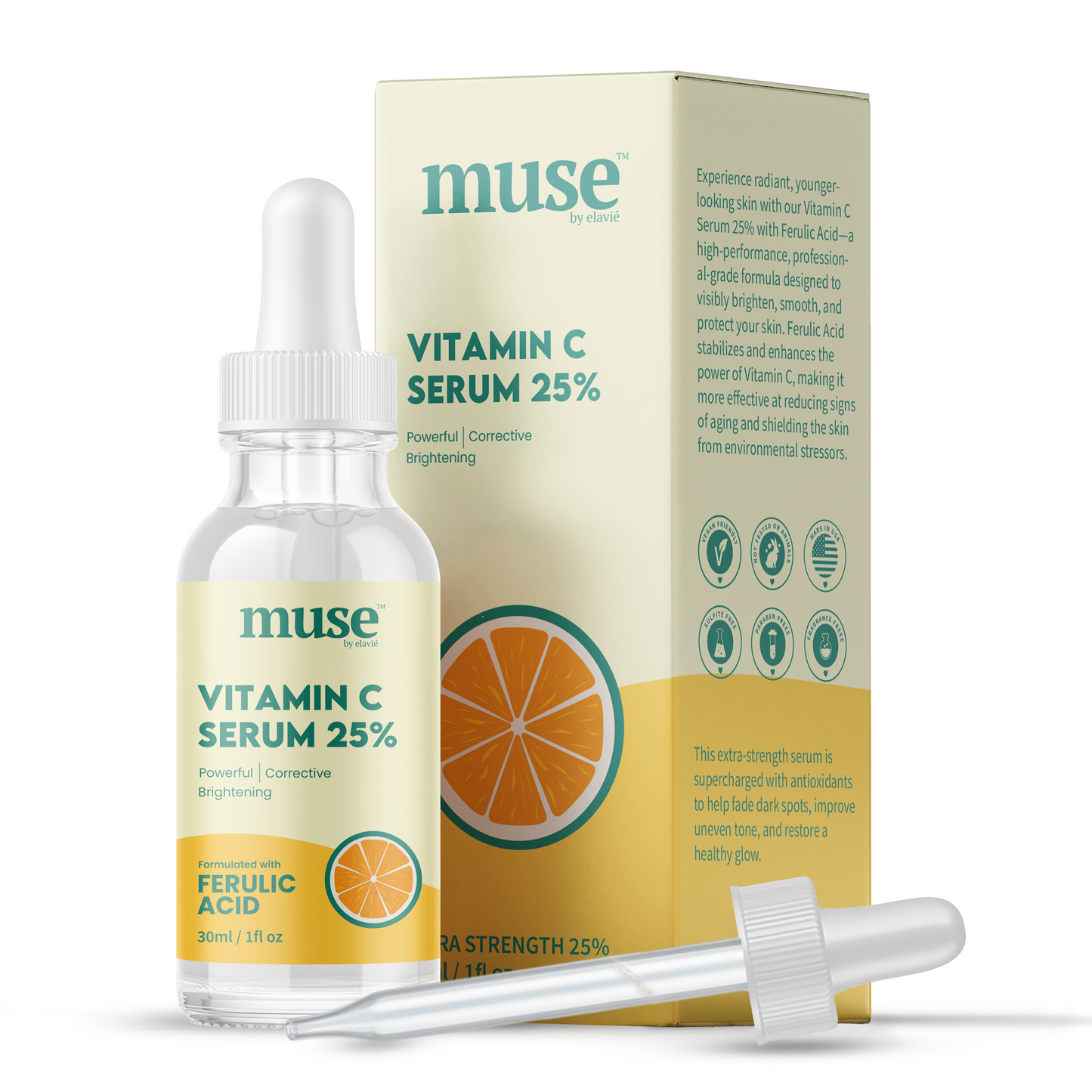 Vitamin C Serum 25% with Ferulic Acid – Extra Strength, Professional-Strength Antioxidant Formula, Brightening & Anti-Aging Serum